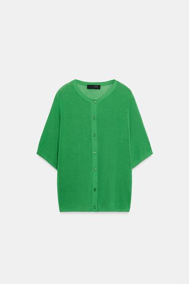 CHAQUETA PUNTO MANGA CORTA - Verde de Zara - Imagen 0