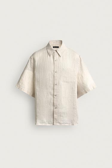 Zara 100% 亞麻條紋提花襯衫 - 米色
