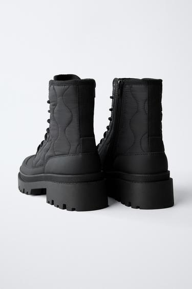 QUILTED LACE-UP ANKLE BOOTS - Black by Zara - Image 5