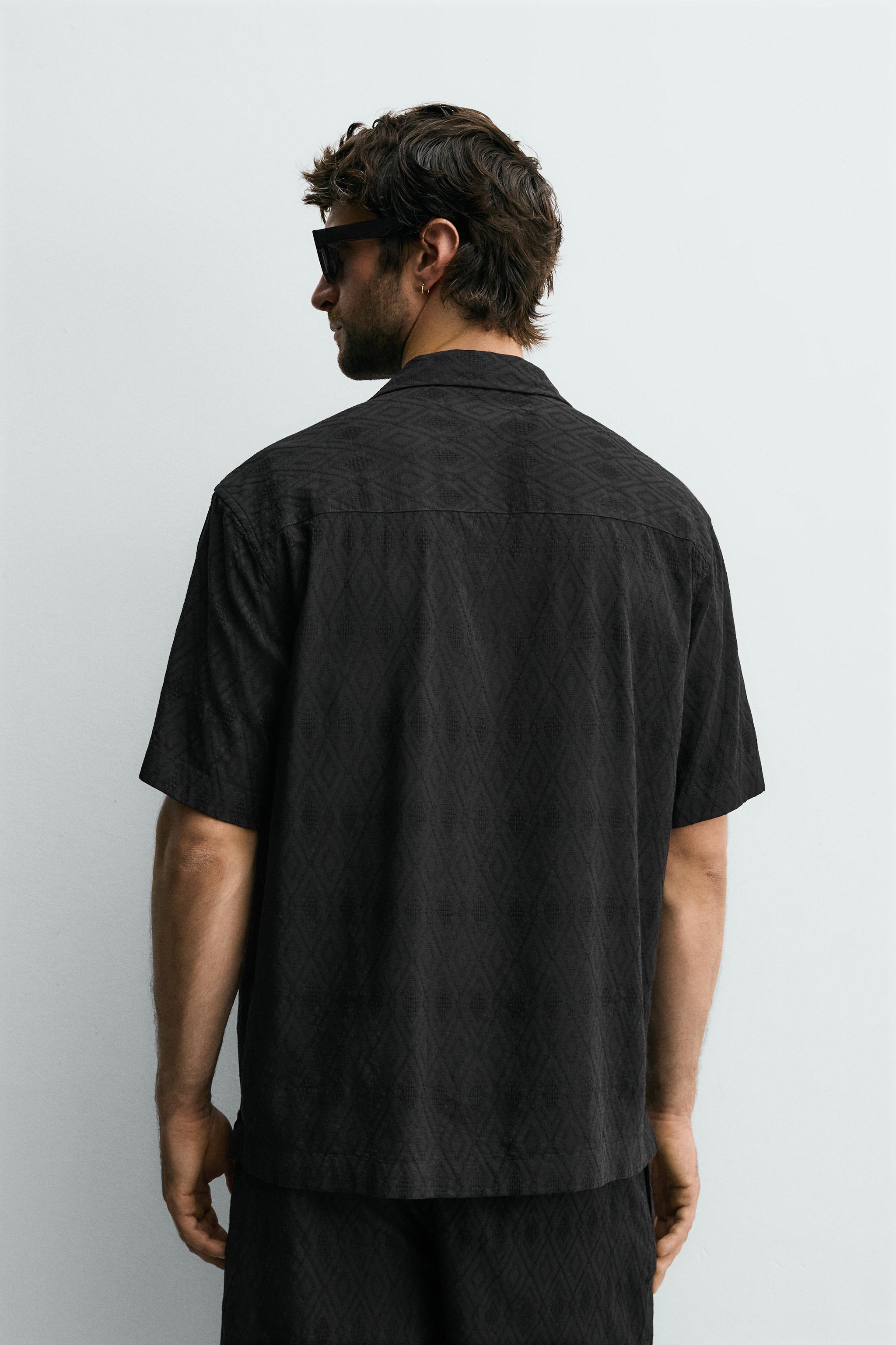 Мужские рубашки Zara GEOMETRIC JACQUARD RELAXED FIT SHIRT — фото 3