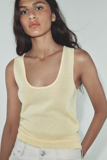 Zara BASIC KNIT TOP - Light yellow