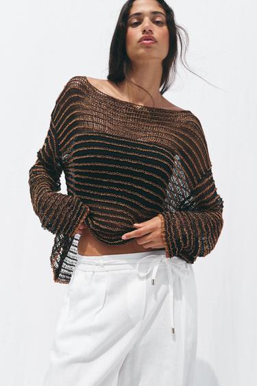 OPEN KNIT SWEATER - BLACK/ORANGE by Zara