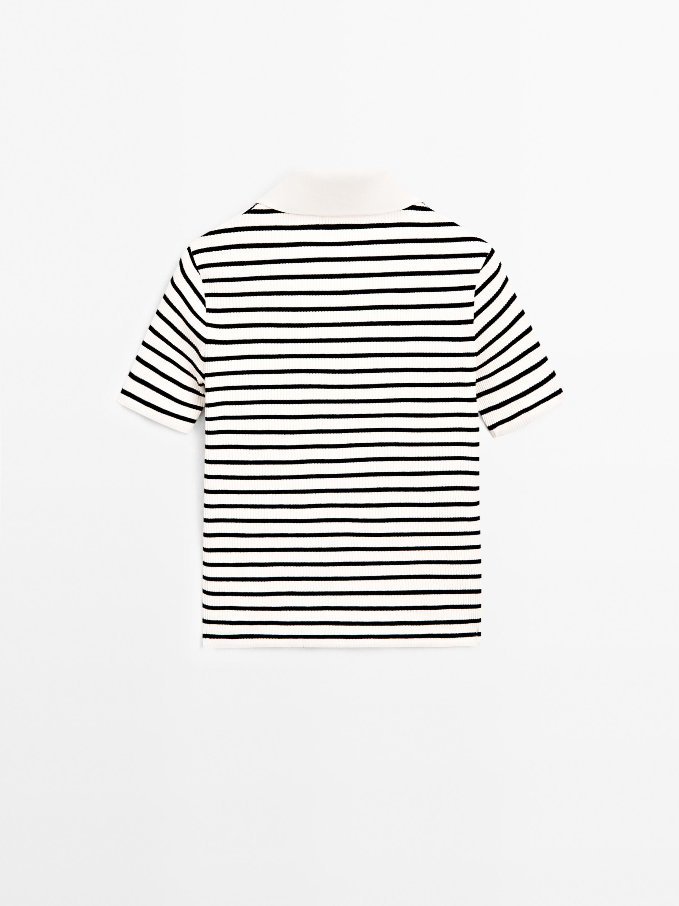 T-shirt polo à rayures en coton mélangé