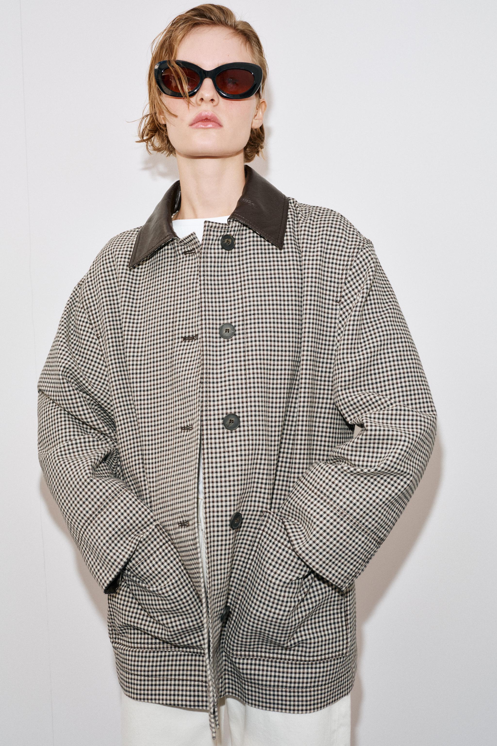 VESTE PIED-DE-POULE FINITIONS MATIÈRE SYNTHÉTIQUE