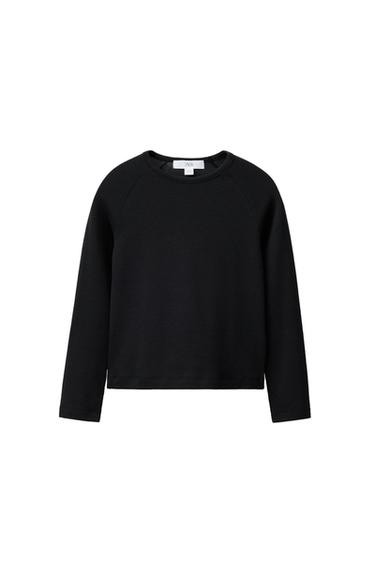 Zara MAJICA SA RANGLAN RUKAVIMA OD MODALA – Tamno antracit