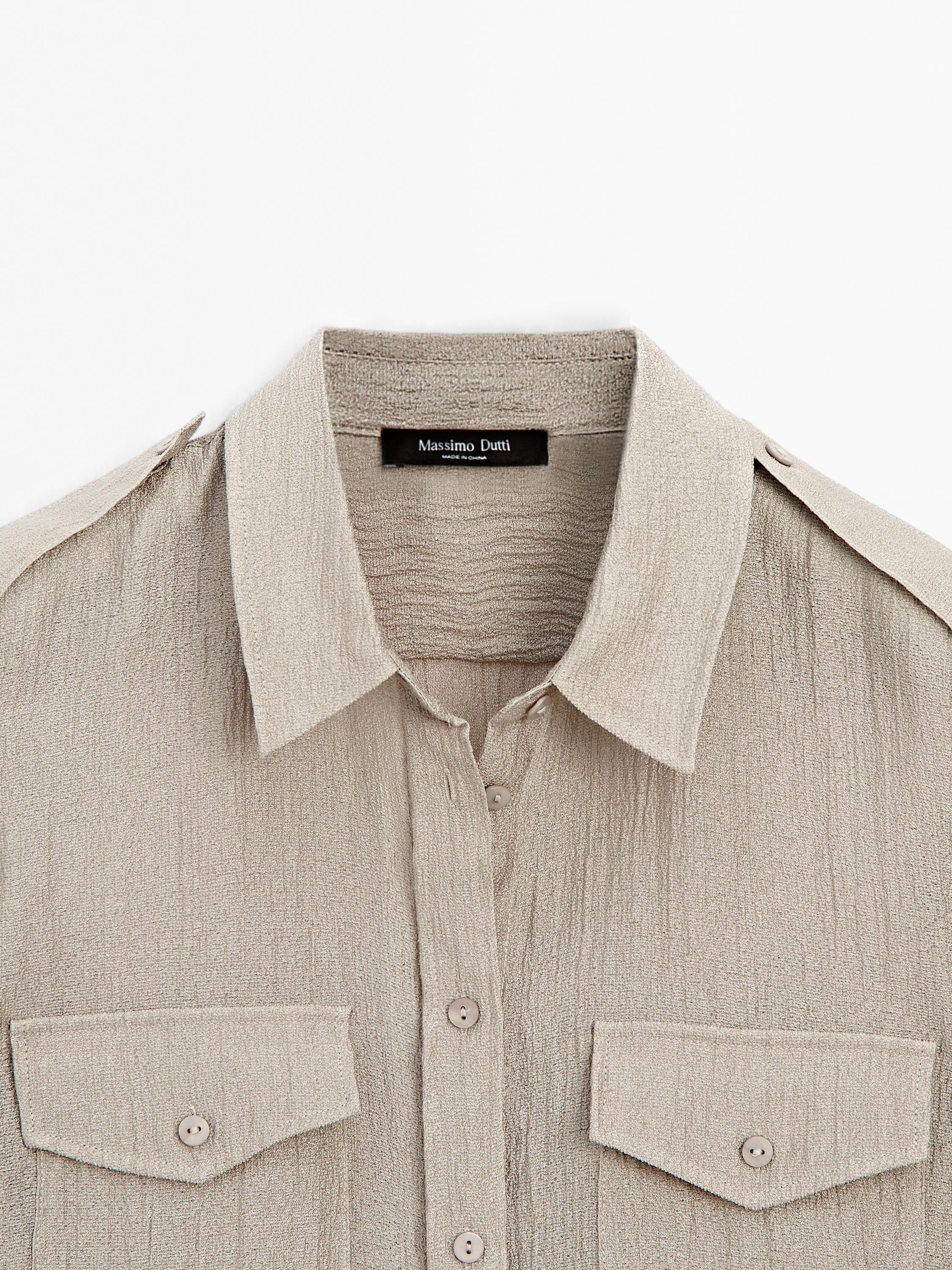 Flowing semi-sheer shirt with pockets - Beige | ZARA United Flowing semi-sheer shirt with pockets - Beige | ZARA United