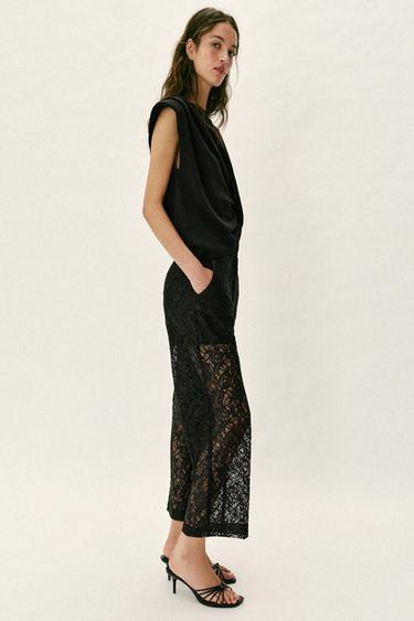 PANTALON DROIT DENTELLE - Noir de Zara - Image 3