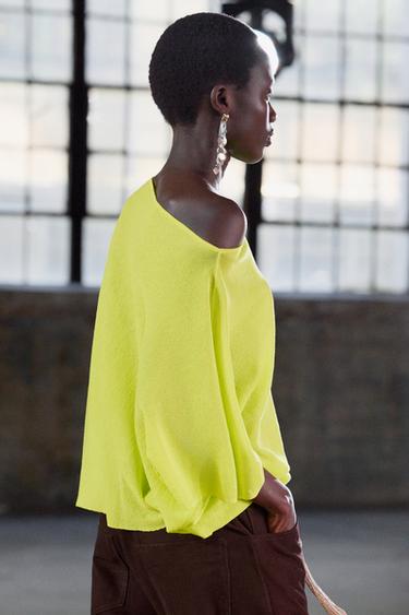TOP CAPE EN MAILLE UNIE - Citron vert de Zara - Image 3