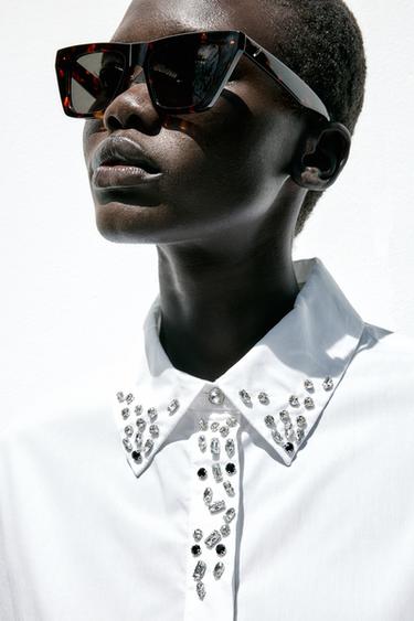 POPLIN SHIRT WITH JEWEL COLLAR - White by Zara - Image 2