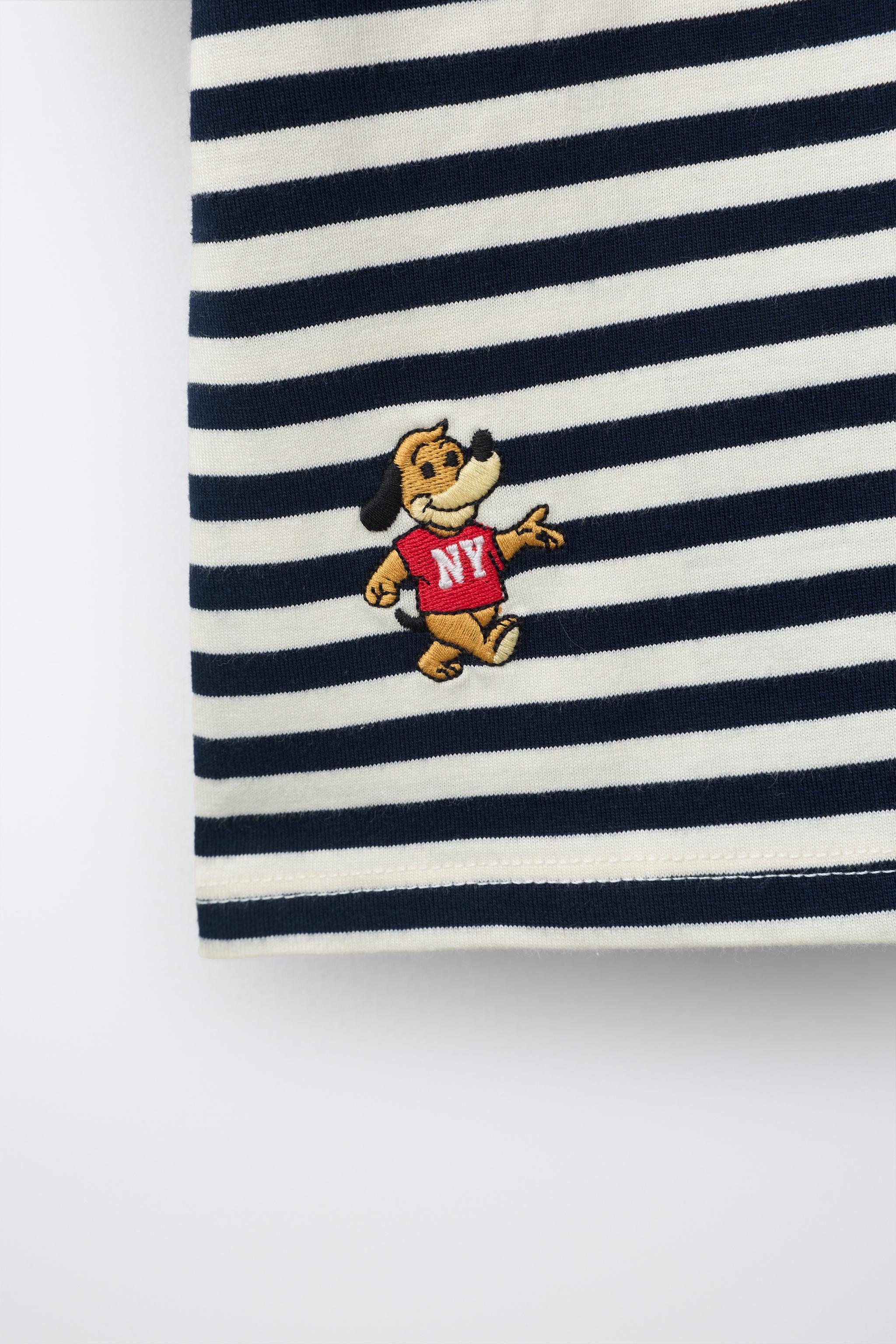 Детские футболки Zara STRIPED EMBROIDERED T-SHIRT — фото 4