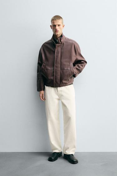LEATHER EFFECT TEXTURED JACKET - Burgundy by Zara - Image 0