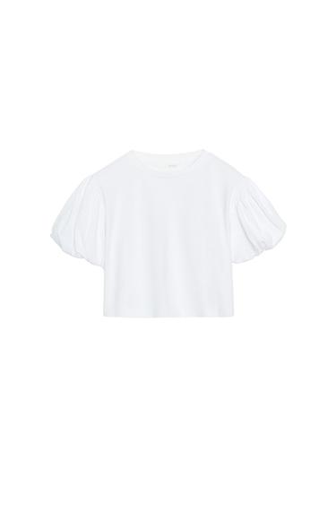 CAMISETA CROP MANGA VOLUMEN - Blanco de Zara