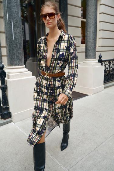 VESTIDO MIDI CAMISERO ESTAMPADO CINTURÓN - Multicolor de Zara