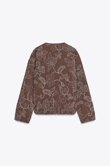 RUBBERISED EMBROIDERED PUFFER JACKET - Brown by Zara - Image 5