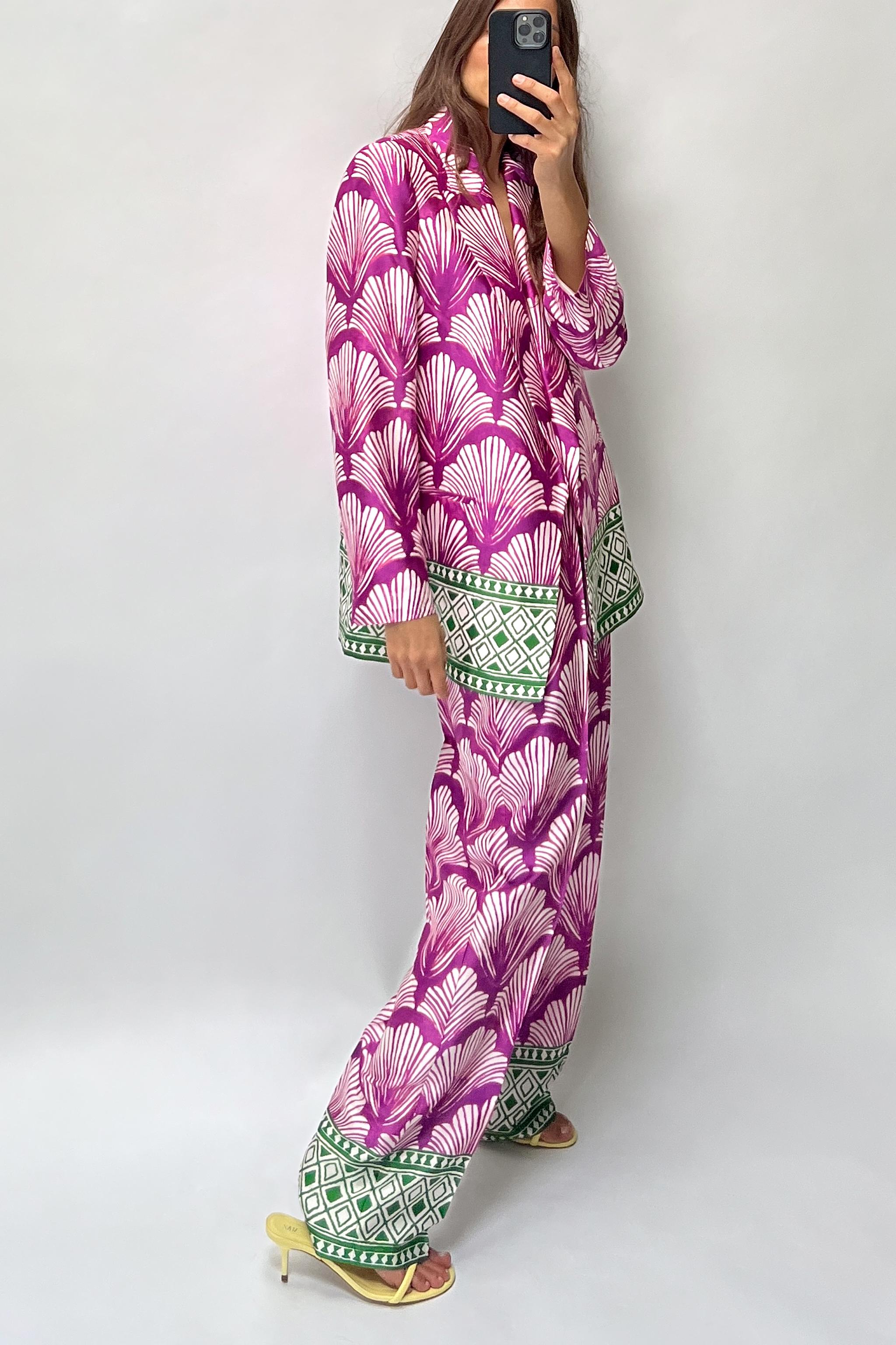 zara printed silk pants