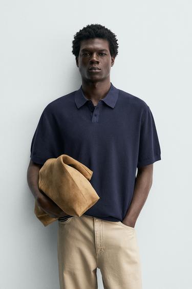 Zara REGULAR FIT PIQUÉ KNIT POLO - Blue