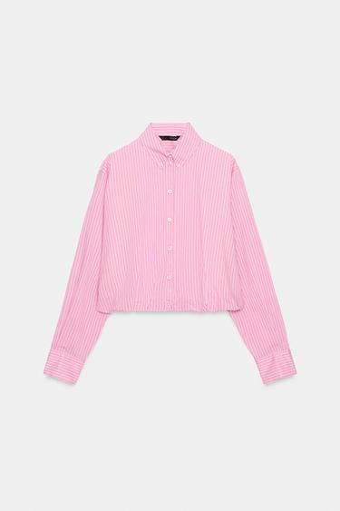 STRIPED POPLIN SHIRT WITH PUFF SLEEVES - Pink / White by Zara - Image 4