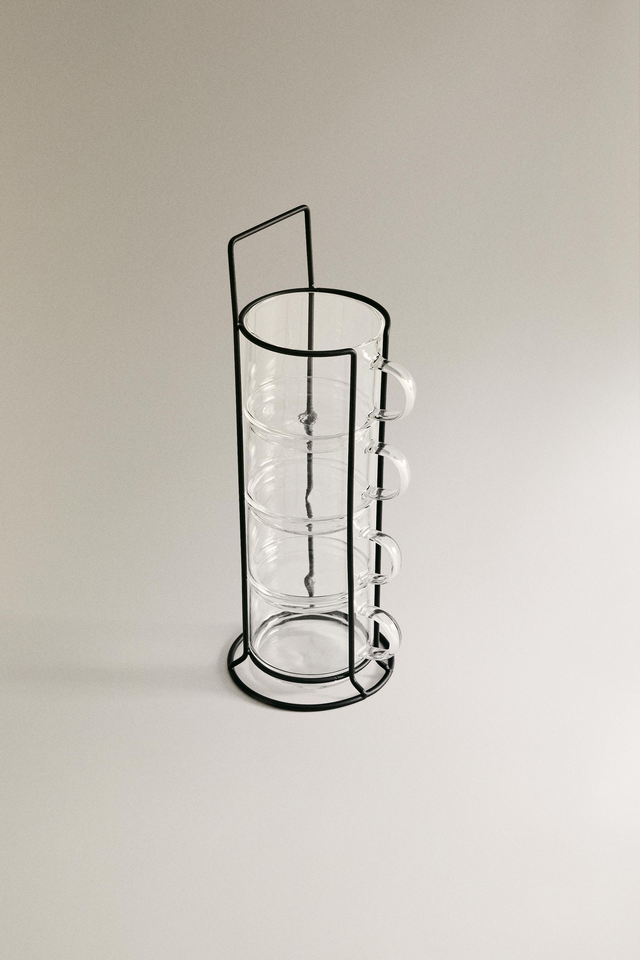 BOROSILICATE GLASS CUP TOWER (SET OF 4) — Transparent