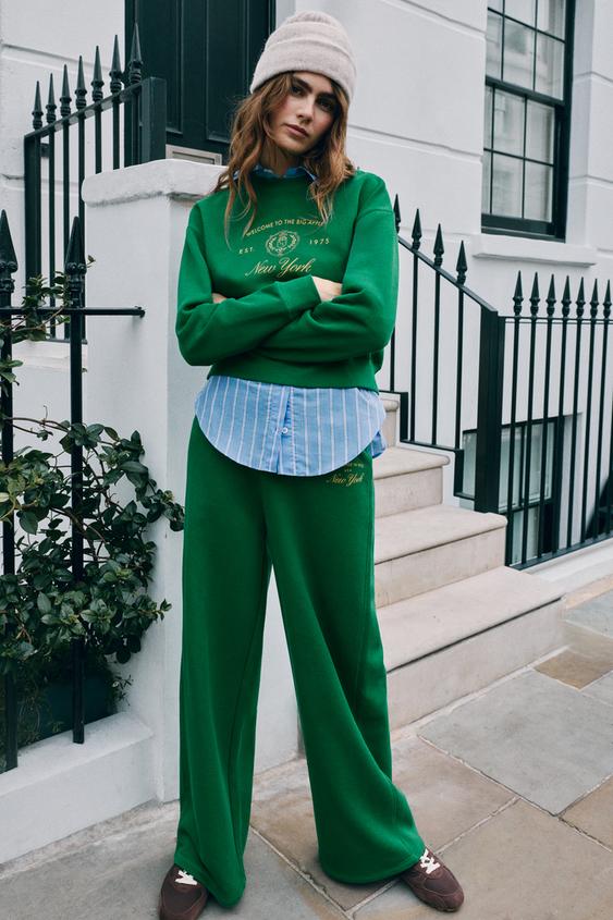 NEW YORK FLEECE SWEATSHIRT - Green by Zara - Image 0