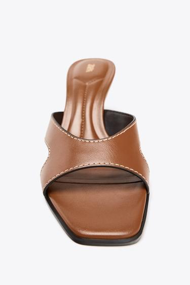 HIGH-HEEL SANDALS WITH TOPSTITCHING - Brown by Zara - Image 3