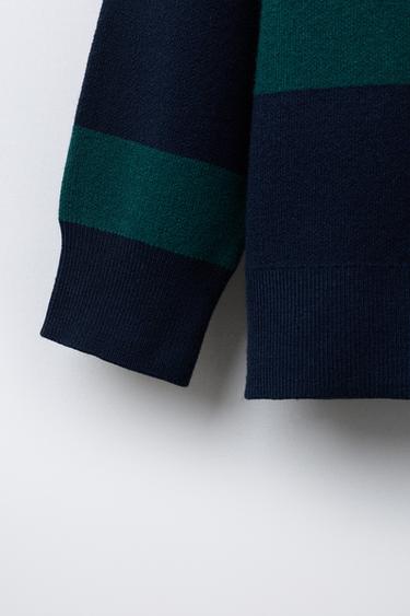 PULL POLO EN MAILLE VARSITY À RAYURES - Raie verte de Zara - Image 3