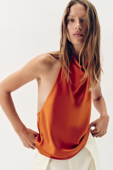 TOP HALTER SATINÉ - Orange de Zara