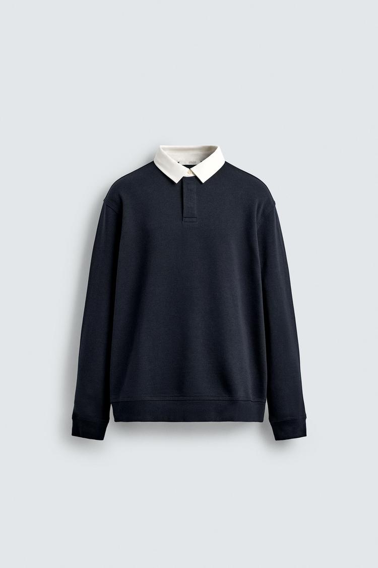 ZARA RUGBY SHIRT WITH CONTRAST COLLAR