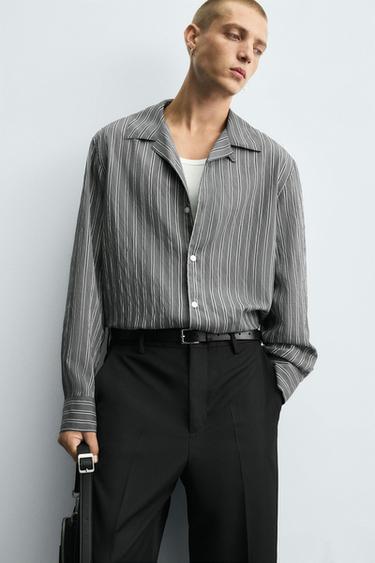 CREASED-EFFECT STRIPED FLOWING SHIRT - striped by Zara - Image 4