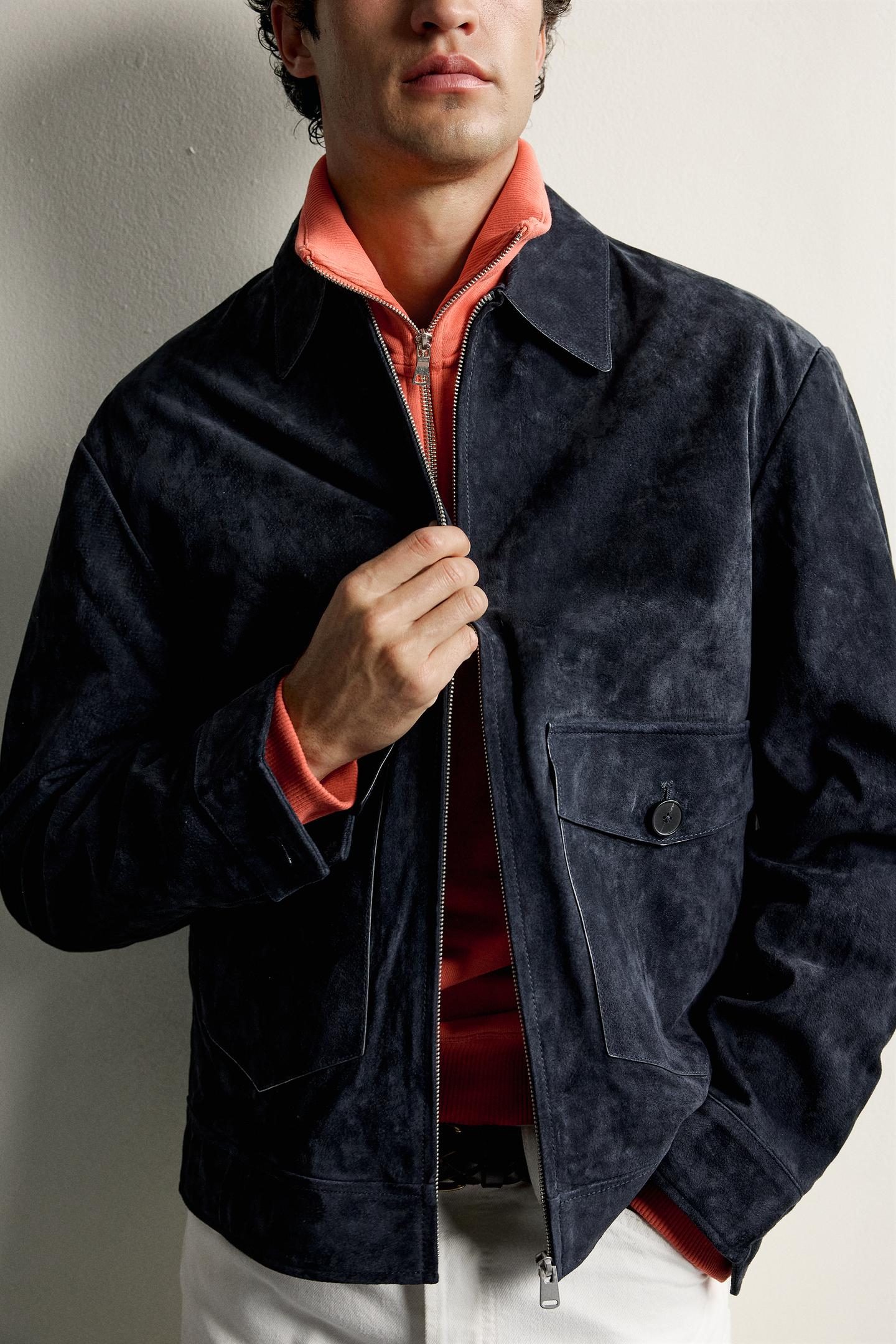 Мужская куртка Zara Regular-Fit Suede Leather, цвет: Тёмный тёмно-синий — фото 5