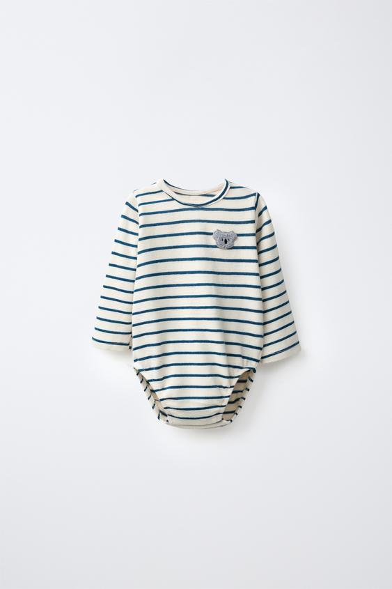 STRIPED KOALA EMBROIDERED BODYSUIT - Ecru by Zara - Image 0