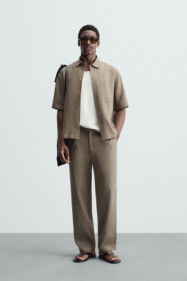 VISCOSE-JUTE TROUSERS - Mink by Zara