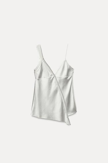 АТЛАСНЫЙ ТОП АСИММЕТРИЧНОГО КРОЯ — СЕРО-СИНИЙ от Zara — изображение 0