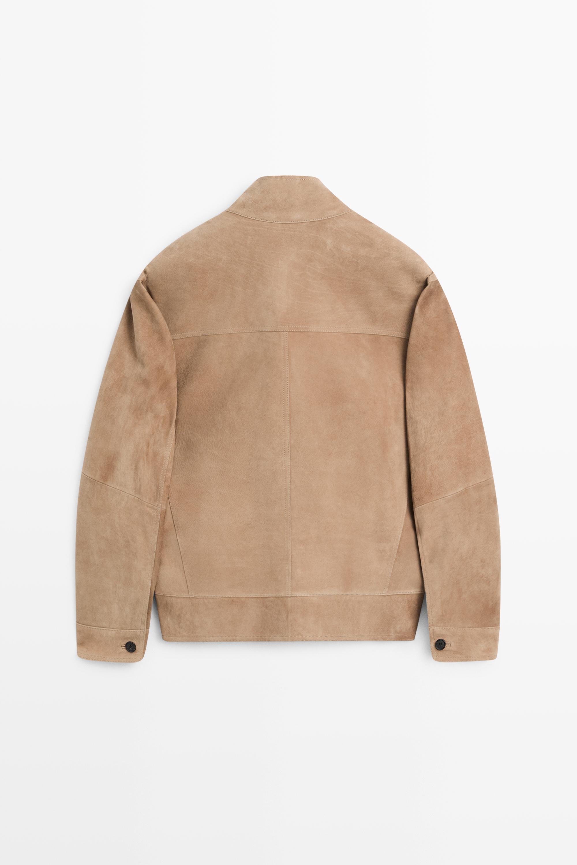 Veste en cuir nubuck à col officier