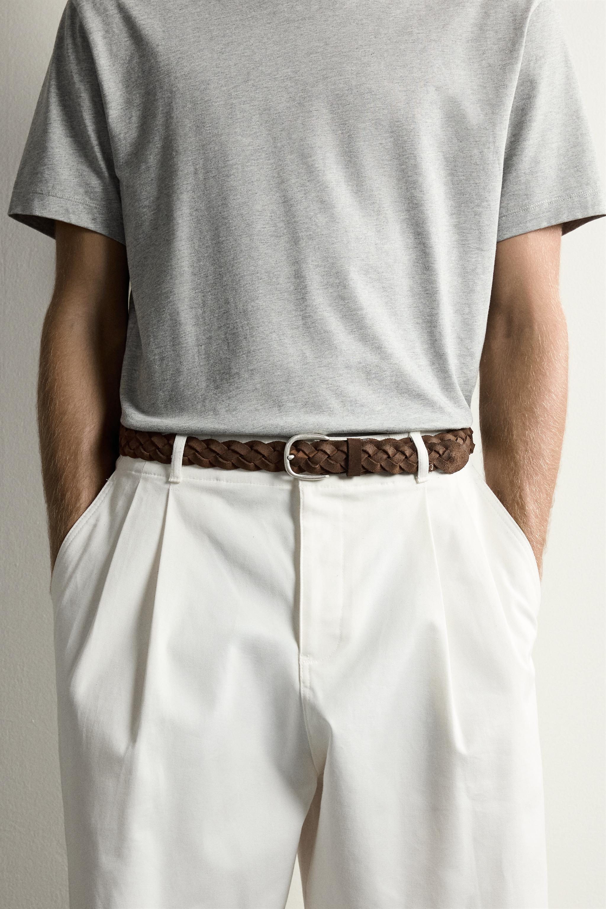 WAXED EFFECT BRAIDED LEATHER BELT — Brown (alternate view)