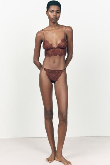 LACE TRIANGLE BRALETTE - Brown by Zara - Image 0