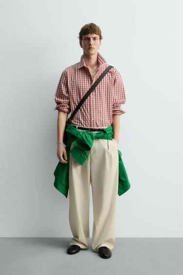 قميص RELAXED FIT كاروهات - أبيض / وردي by Zara