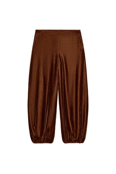 PANTALÓN BOMBACHO TERCIOPELO - Marrón claro de Zara