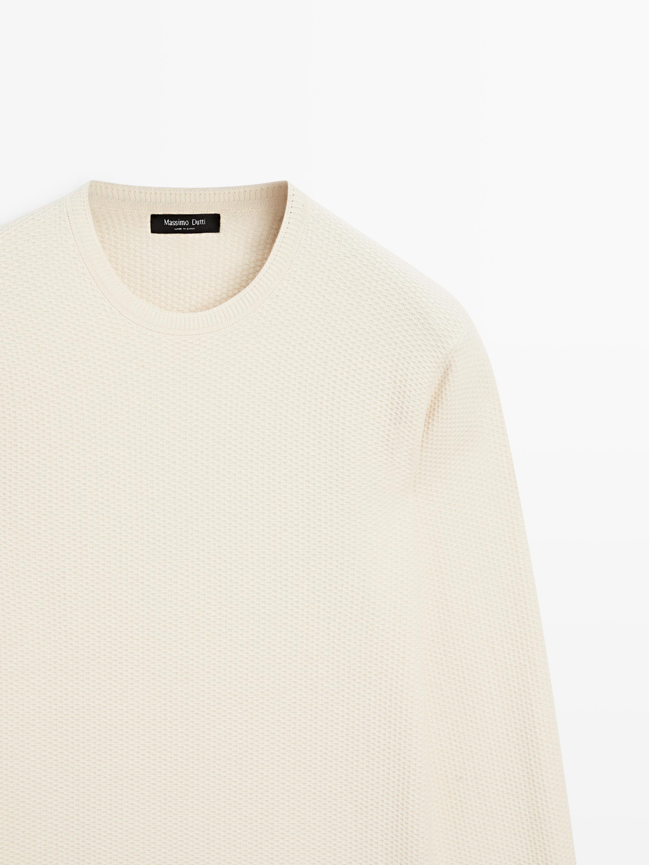 Textured cotton blend knit sweater