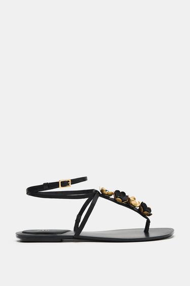 FLORAL FLAT SANDALS - Black by Zara