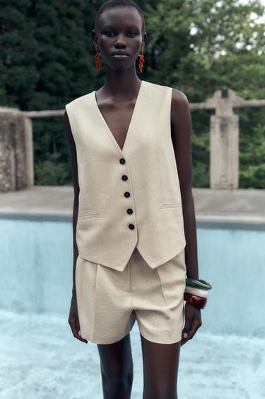 HIGH-WAIST LINEN BLEND BERMUDA SHORTS - Light beige by Zara - Image 2