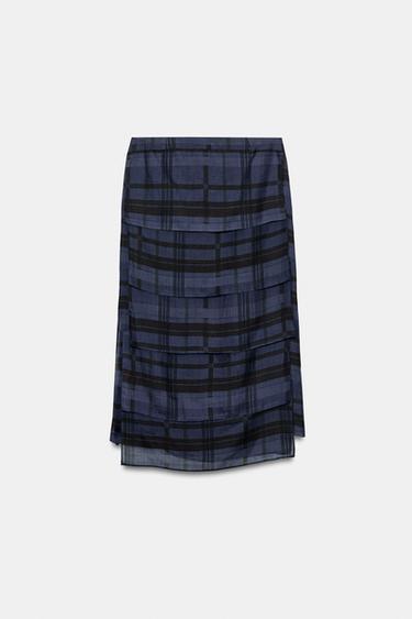 MIDIROCK MIT RAMIE-KAROS ZW COLLECTION - Hellblau von Zara