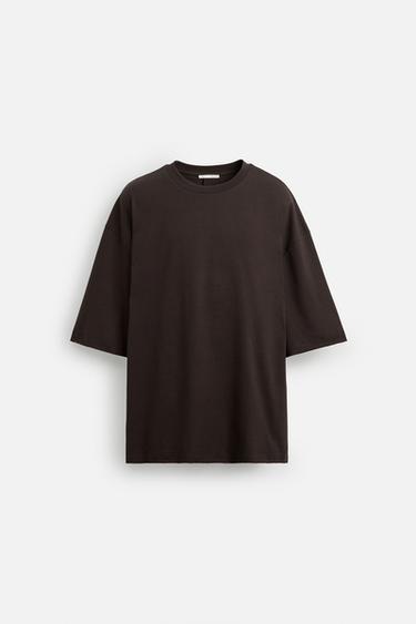 Zara OVERSIZED FIT T-SHIRT - Brown - Image 0