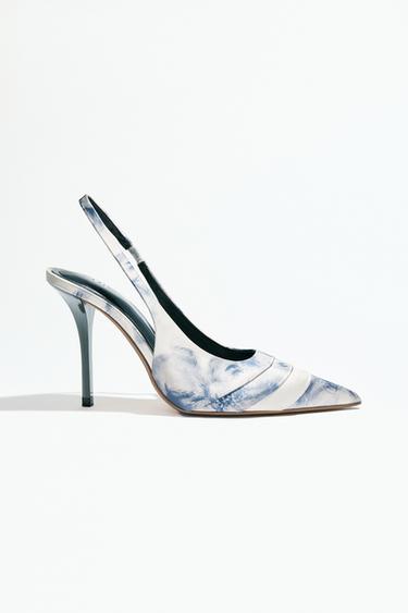 PANTOFI DECUPEAȚI LA SPATE CU IMPRIMEU FLORAL - Albastru de la Zara