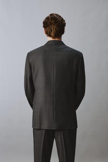 100% WOOL CHECK SUIT BLAZER - Dark grey marl by Zara - Image 2