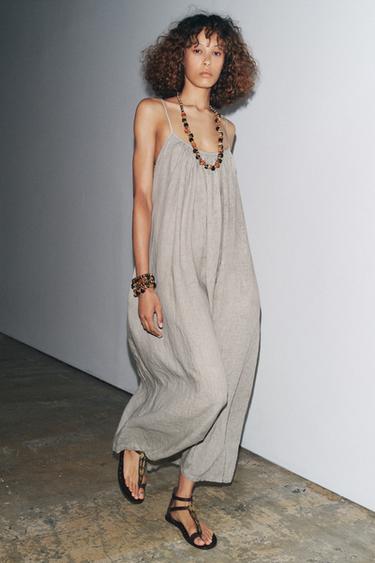 100% LINEN STRAPPY DRESS ZW COLLECTION - Grey by Zara - Image 5