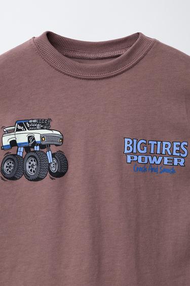 BIG TIRES MONSTERS WHEELS © PRINT T-SHIRT - Dark mauve by Zara - Image 2