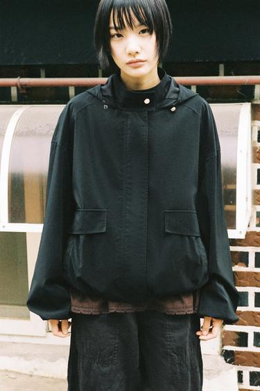 RUBBERISED HOODED JACKET - Black by Zara