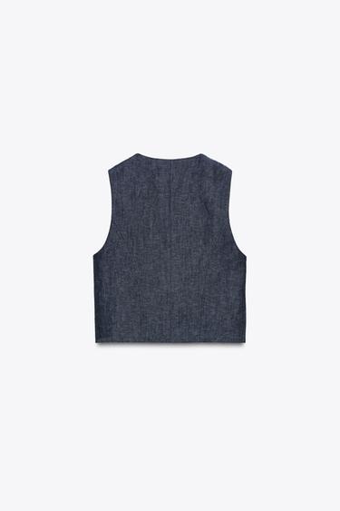 100% LINEN CROSSOVER WAISTCOAT - Indigo by Zara - Image 6