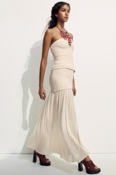 COMBINED KNIT MIDI SKIRT - Ecru by Zara