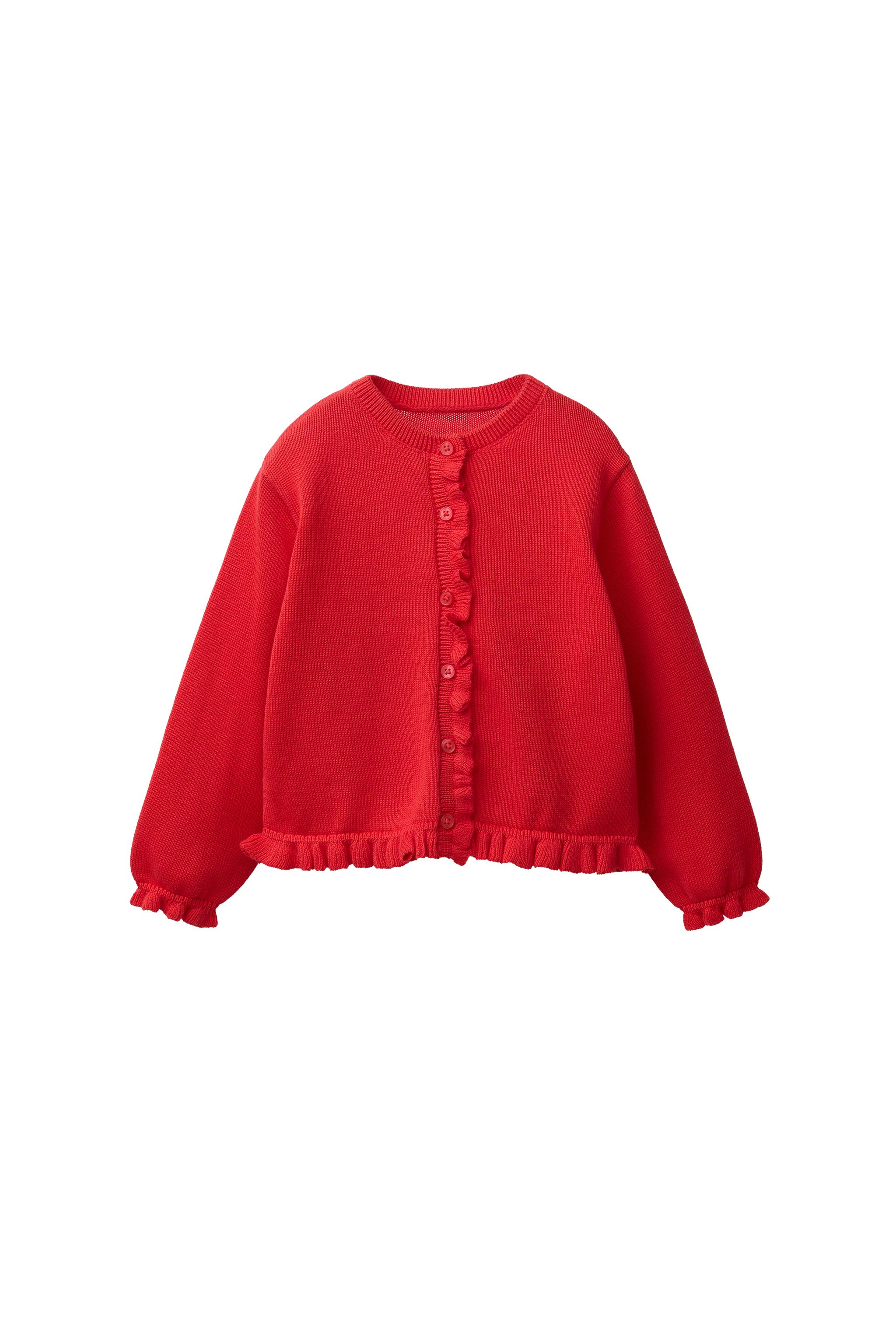 RUFFLED KNIT CARDIGAN - Red | ZARA United States